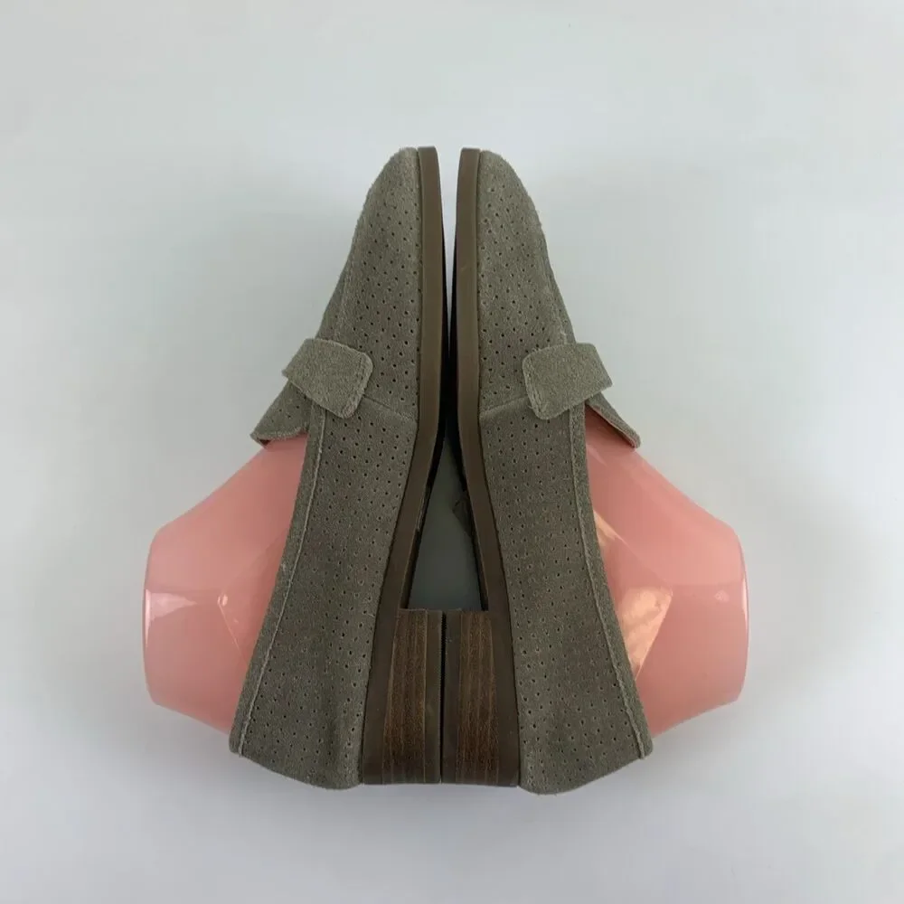 Lucky Brand Caviep Loafer Taupe Gray Suede Perforated Slip On Low Heel Women 8.5